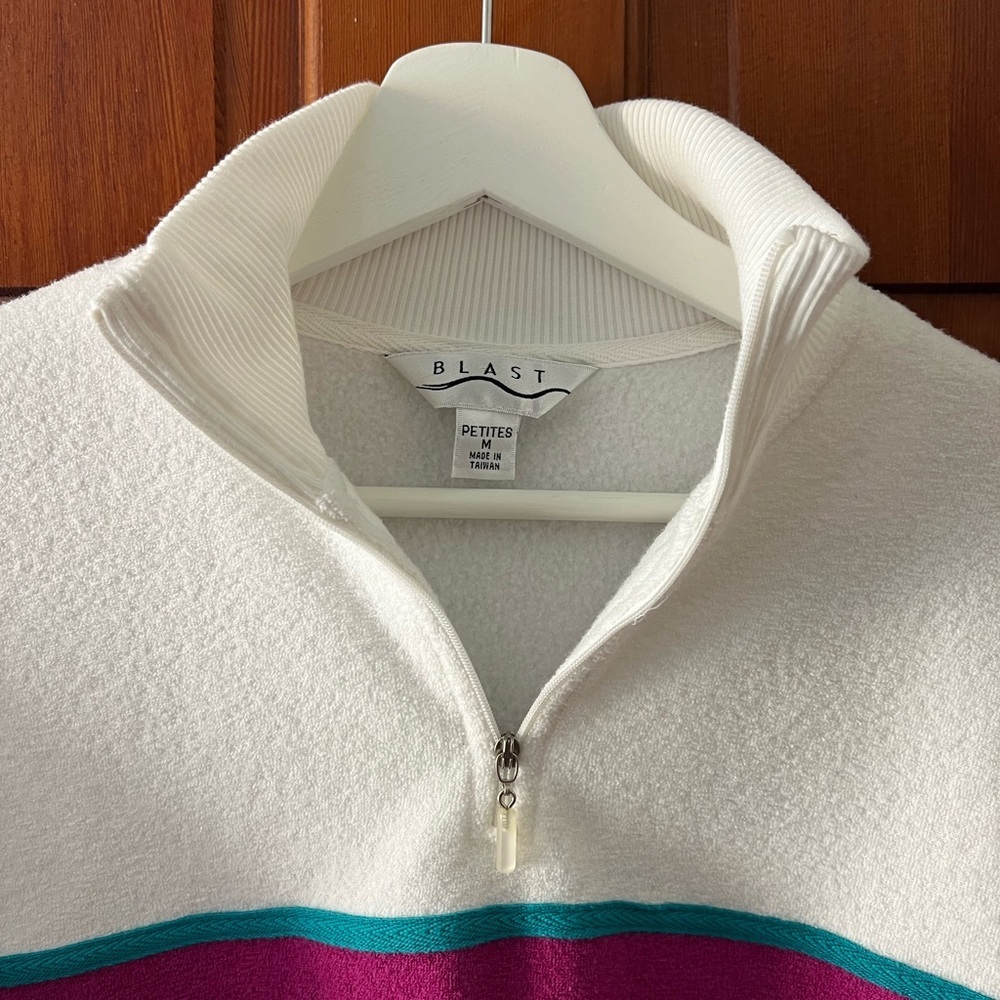 Vintage BLAST Colorblock Quarter Zip Fleece Pullover Petite M 80s 90s Sweatshirt - Picture 3 of 12